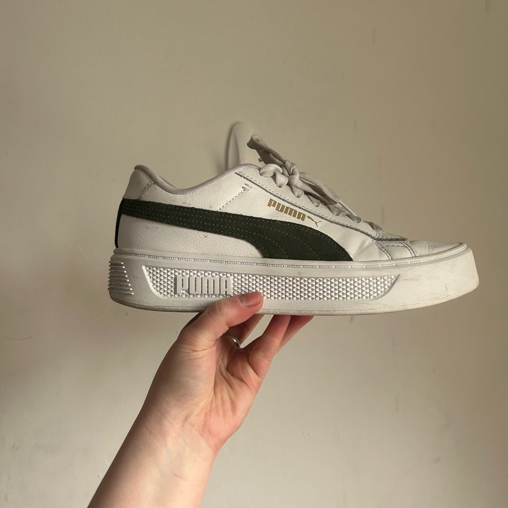 Puma White and Forest Green Sneakers